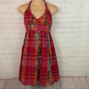 New Aeropostale madras plaid halter neck sundress back smocking Size Small